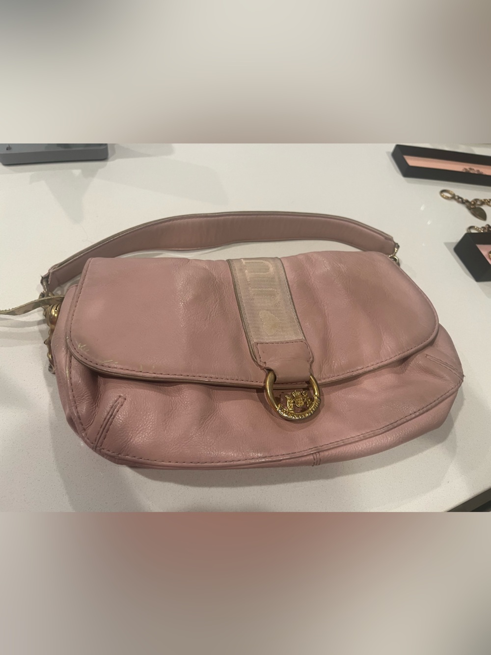 Juicy Couture Pink Leather Shoulder Bag with Heart Patch